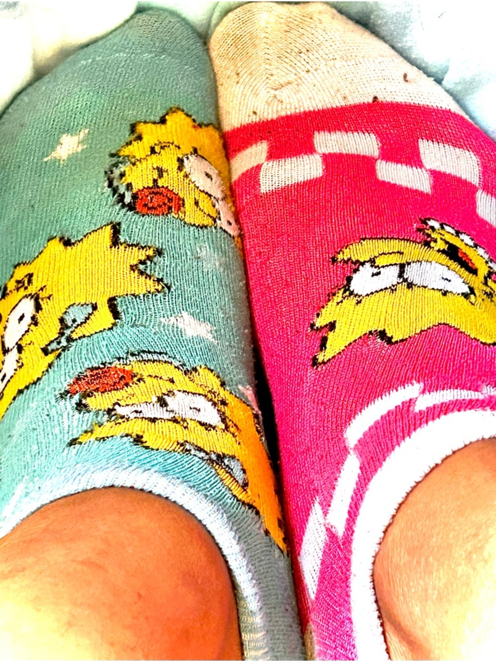 Simpson Mismatched Crew Socks - Pink & Teal Cartoon Set - Picture 2 of 8